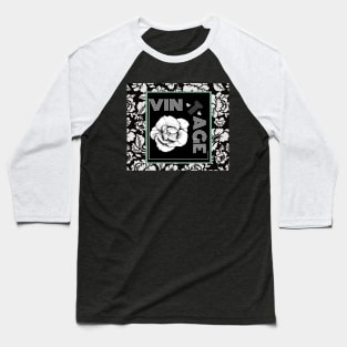 Vintage Collection Cabbage Rose Retro Black and White Baseball T-Shirt